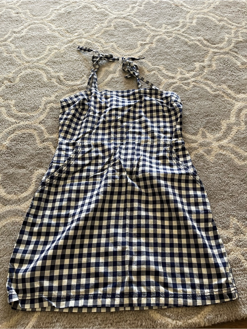 Express Navy and White Gingham Dress with Tie Straps